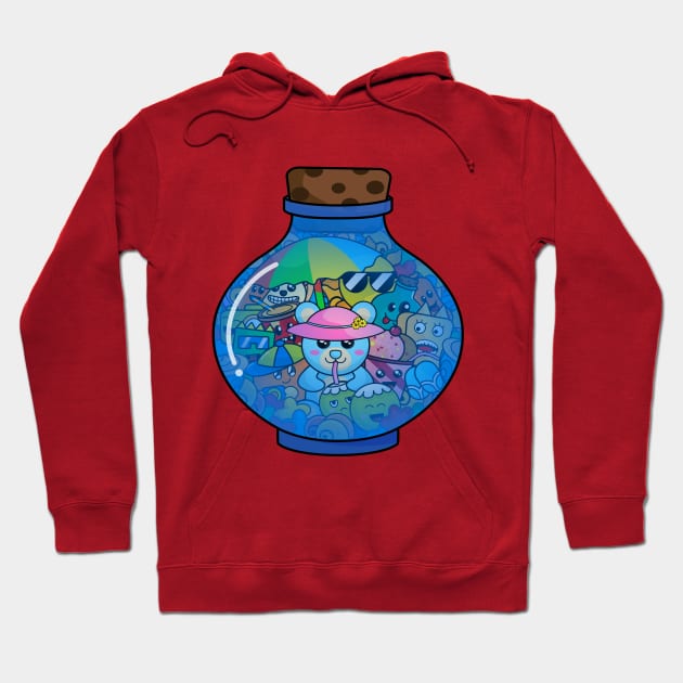 Cute doodle monster beach party in a bottle Hoodie by Zephin's